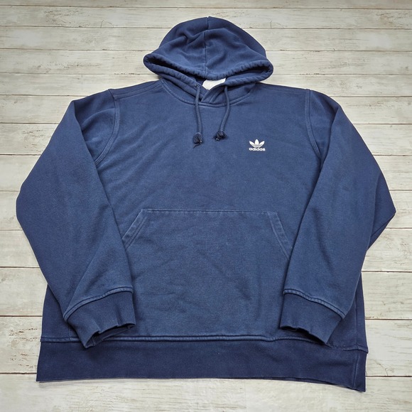 adidas Other - Adidas Originals Trefoil Hoodie Pullover Men Large Navy Blue Embroidered Logo